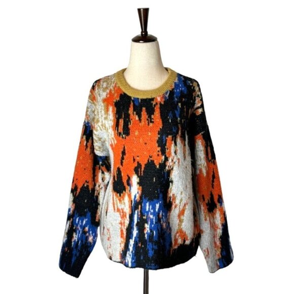 Cider Orange And Black Multicolor Print Crew Neck Pullover Sweater Size XS - Picture 2 of 7
